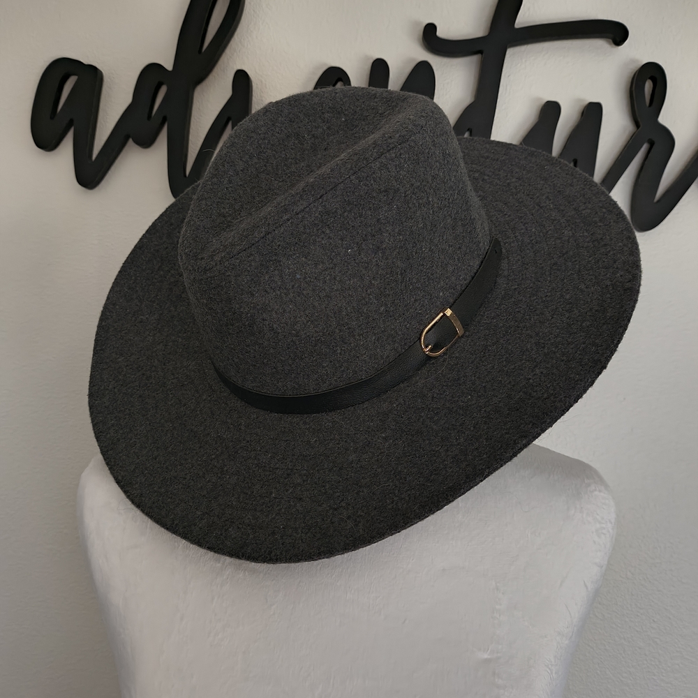 Torrid Dark Gray Wide-Brim Hat with Black Band